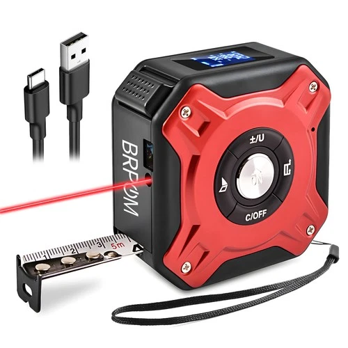 2 in 1 Laser Tape Measure 40M Laser Distance Meter 5M Steel Tape Black&Red