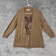 Christopher Banks Cardigan Sweater Womens Large Tan Paisley Boho Floral Tiered