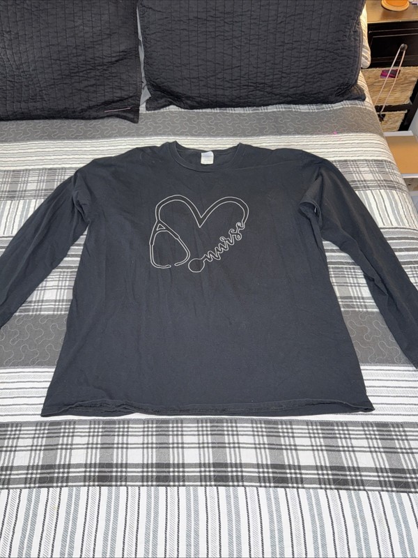 Women’s Port Company Black Long Sleeve Nurse T-Shirt, Size XL