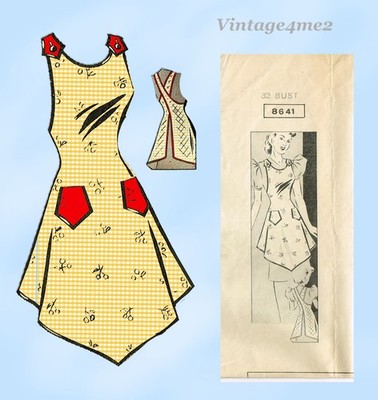 Mail Order 8641: 1940s Lovely Misses Full Bib Apron Sz 32 B Vintage Sewing Patte