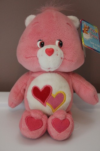 2002 Care Bears Love-A-Lot Bear with 2 hearts tag attached