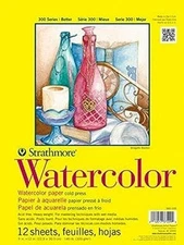 Strathmore 360-109 300 Series Watercolor Pad, 9"x12" Tape Bound, 12 Sheets