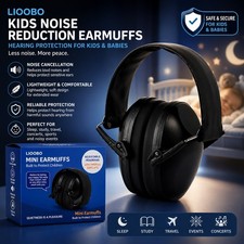 Kids Noise Reduction Earmuffs Hearing Protection Adjustable Foldable Black
