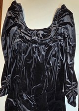 ASOS Design  Black Velvet Ruched Puff Sleeve Dress Size 12