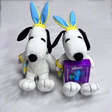 Whitman's Snoopy Easter Bunny Plush Lot of 2 Yellow Bunny Ears New With Tags