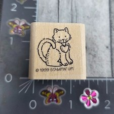 Stampin' Up Cat Kitty Heart Collar Love 1999 Rubber Stamp Wood V55