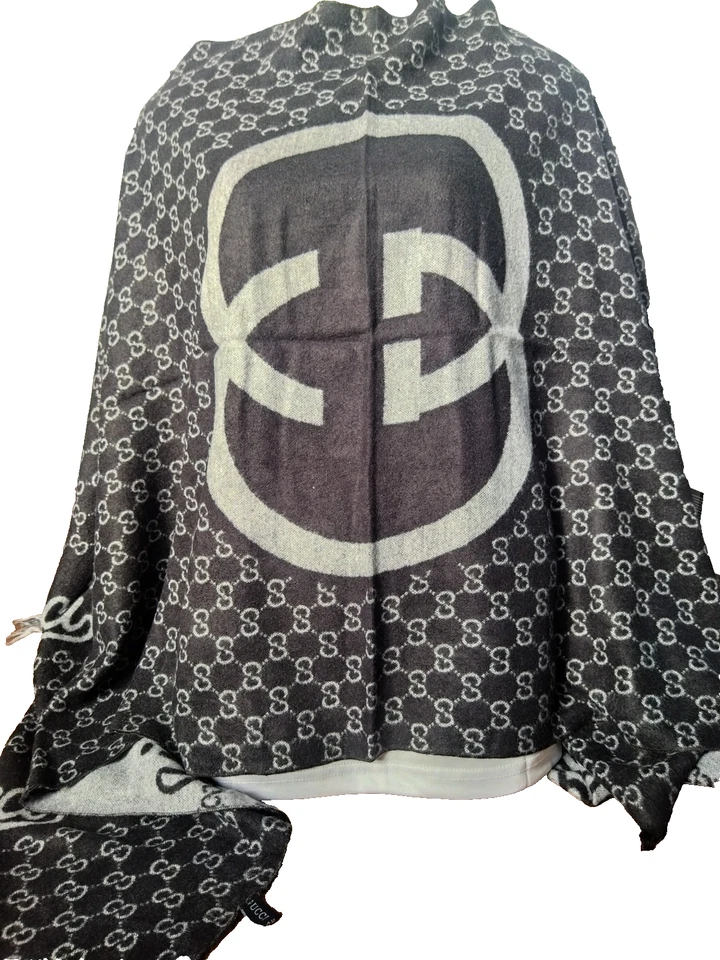 GG GUCCI Bufanda Cálida 65% Lana 35% Cachemira Mantón Suave Envoltura Estola de Piel Foto 3 de 4