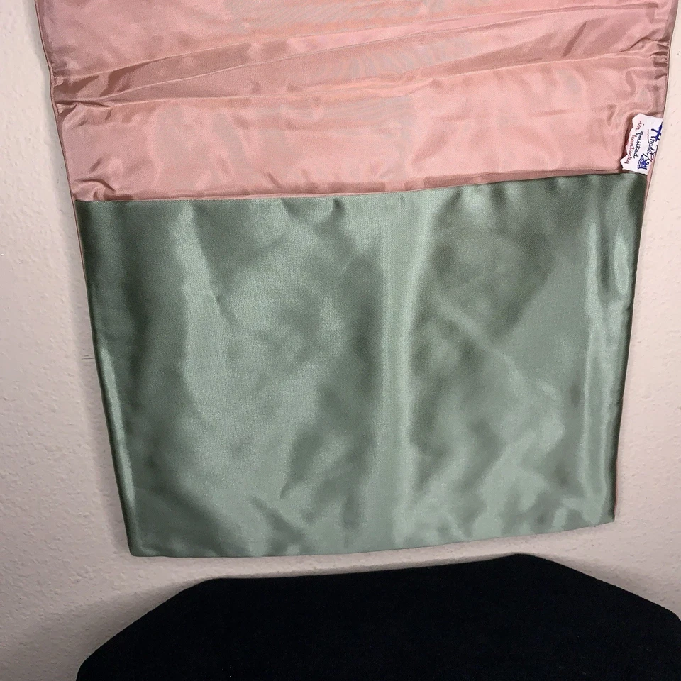 Bolso Lencería Vintage Raro Verde Rosa Satinado Hecho a Mano Era Art Deco Paraguas Foto 4 de 4