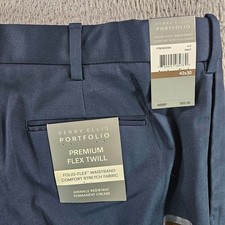 Perry Ellis Portfolio Mens Premium Flex Twill Pants Navy Blue 42x30 NEW NWT
