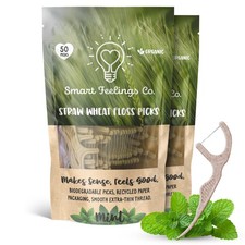 Biodegradable Dental Floss Picks 100 Count 2 Packs Eco-Friendly Bamboo Like...