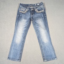 Miss Me Jeans Womens 26 Signature Crop Distressed Embellished Rhinestone Denim