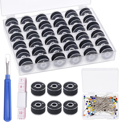 36Pcs Black Prewound Bobbins, Size A Prewound Bobbin Thread with Bobbin Case, 10