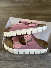 Size 8 - Women  s Birkenstock Papillio Arizona Chunky Pink Suede Sandals 1025291