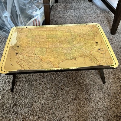 Old Vintage Ponten Replogle Globes Reading Stand Bed Tray US Map Brass Frame