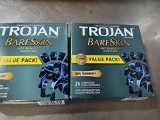 2 BOXES Trojan Bareskin Premium Lubricated Latex Condoms, 24 Count each 10/2029