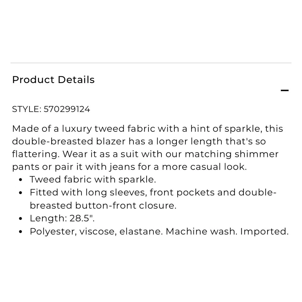 Chaqueta Blazer Abrigo Lentejuelas Chico's Doble Pecho Tweed Brillo Talla 8-10 Mediana Foto 4 de 4