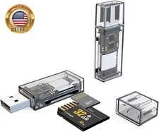 2 Pack USB SD Card Reader for PC, Micro SD Card to USB Adapter, Dual USB and USB