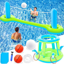 Jasonwell Pool Toys Games Set - 3 in 1 Pool Volleyball Net Basketball Hoop Ring