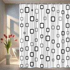 Stylish Black and White Shower Curtain with Modern Square Design
