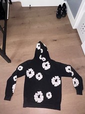 DENIM TEARS Black White Floral Pullover Hoodie L 100 Cotton Long Sleeve Unisex