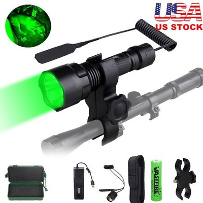 Green LED Flashlight Torch Rechargeable Predator Hunting Night Light Scope Mount