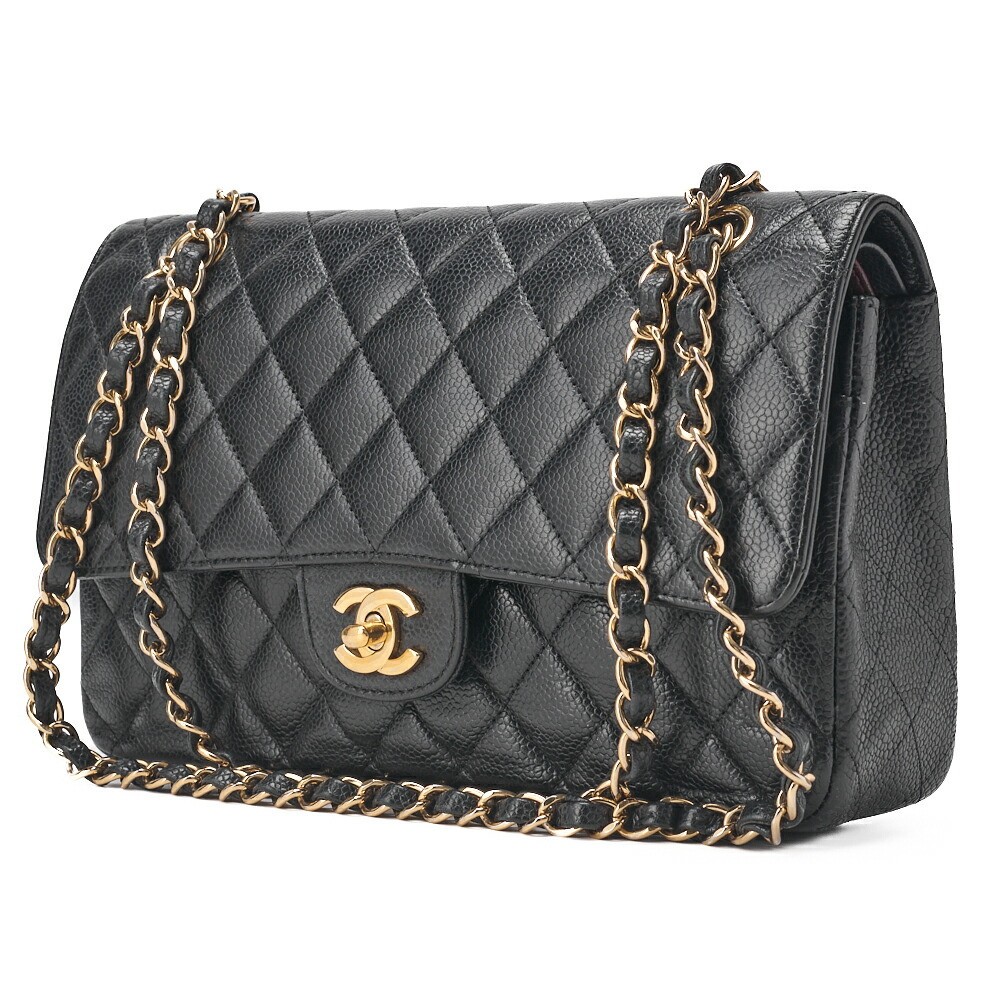 CHANEL Black Matelasse Double Flap 25 Turn Lock Chain Shoulder Bag