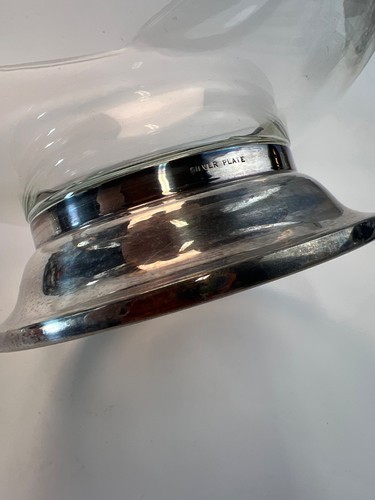Mid Century Modern Art Deco Inspired Silver Footed Glass Salad Bowl 9.5” - Picture 3 of 5