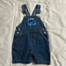 Vintage Sesame Street Cookie Monster Denim Short Alls Size 24months