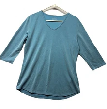 Seg'Ments T-Shirt Women's Large Blue V-Neck Modal Blend 3/4 Sleeve Top