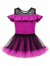 Weissman Girl's Purple Sequin Black Dotted Tutu Skirt Dance Costume Sz L Jazz