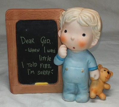 Enesco Dear God Kids Figurine Dear God When I was Little, I Told Fibs  1982