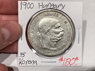 1900 Hungary King Francis Joseph I Silver 5 Korona XF+