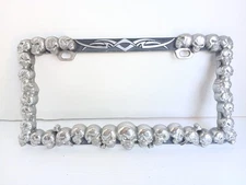 Vintage Heavy Chrome Skull License Plate Frame