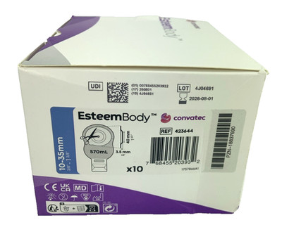 10 Convatec 423644 Esteem Body 1-PC Drainable Pouches CTF 3/8'' -1-3/8'' Ex 2029