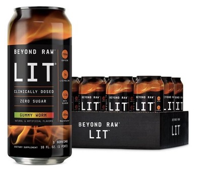 Beyond Raw Lit Energy Drink Gummy Worm 6 Pack Full Pre w/ ELEV ATP! 0 Sugar!
