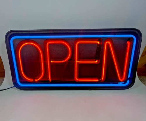 VTG FALLON 1999 Electric Neon Light OPEN Large Business Sign 36x17 Tested Works