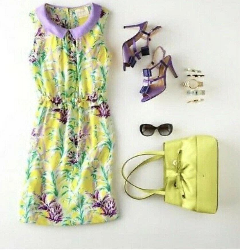 KATE SPADE NEAL SILK FLORA PETER PAN COLLAR SLEEVELESS DRESS SIZE 0