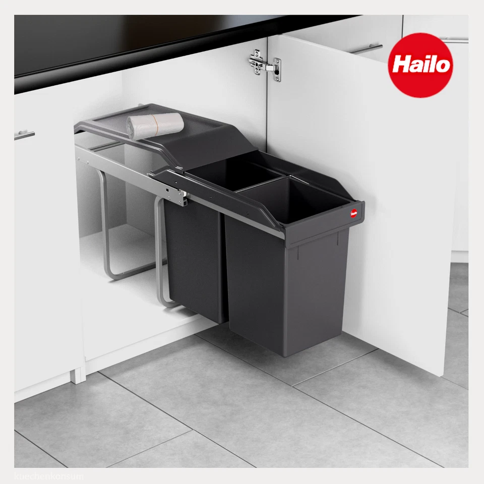 Hailo Abfallsammler 3650101 Einbau-Mülleimer Abfalleimer 2fach Müllbeutel 50x - Bild 2 von 4