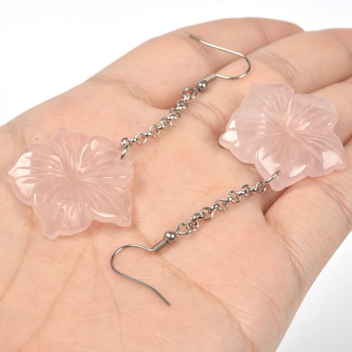 28mm Hand Carved gemstone Hawaii Flower Fashion Dangle Earrings 1 pair - Picture 50 of 106