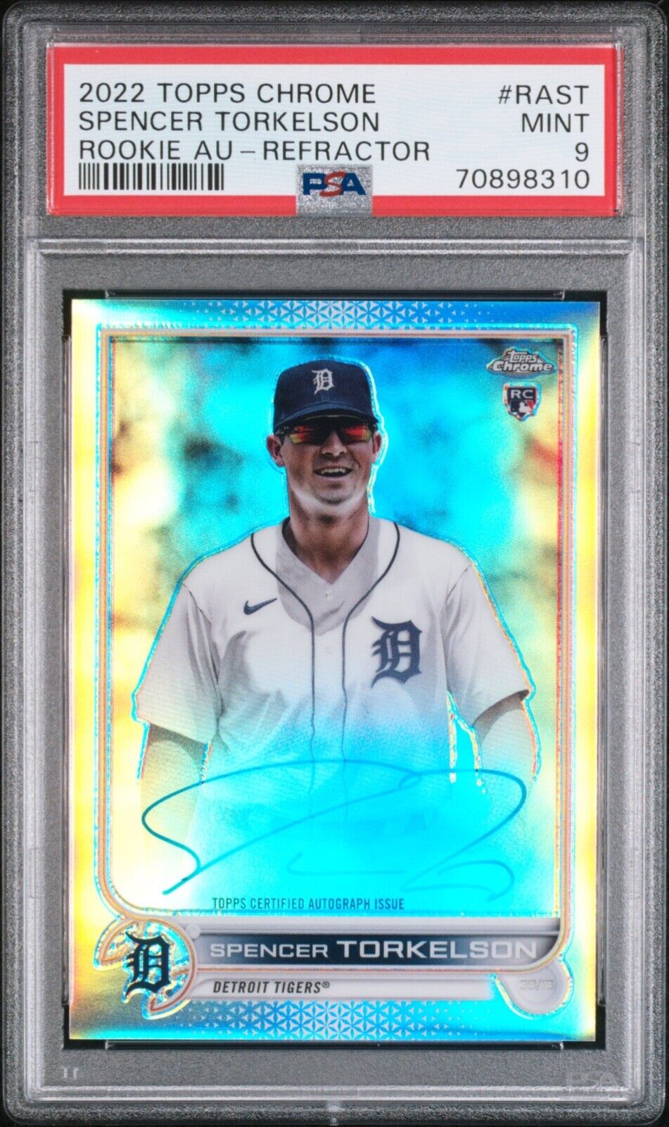 2022 topps chrome spencer torkelson rookie auto refractor /499 psa 9
