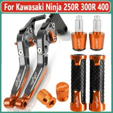 CNC Brake Clutch Levers Handle Grips Cap Set For Kawasaki Ninja 250R 300R 400