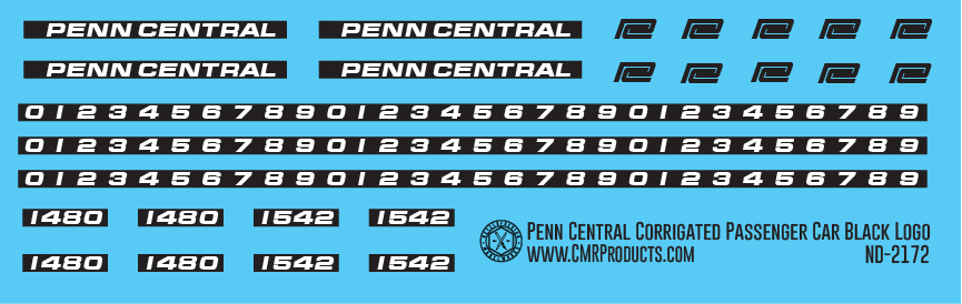 N Scale - Penn Central Corrigated Passenger Car Black Logo Decals