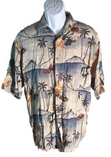 PIERRE CARDIN Men's Short Sleeve Button Down Rayon Shirt Large