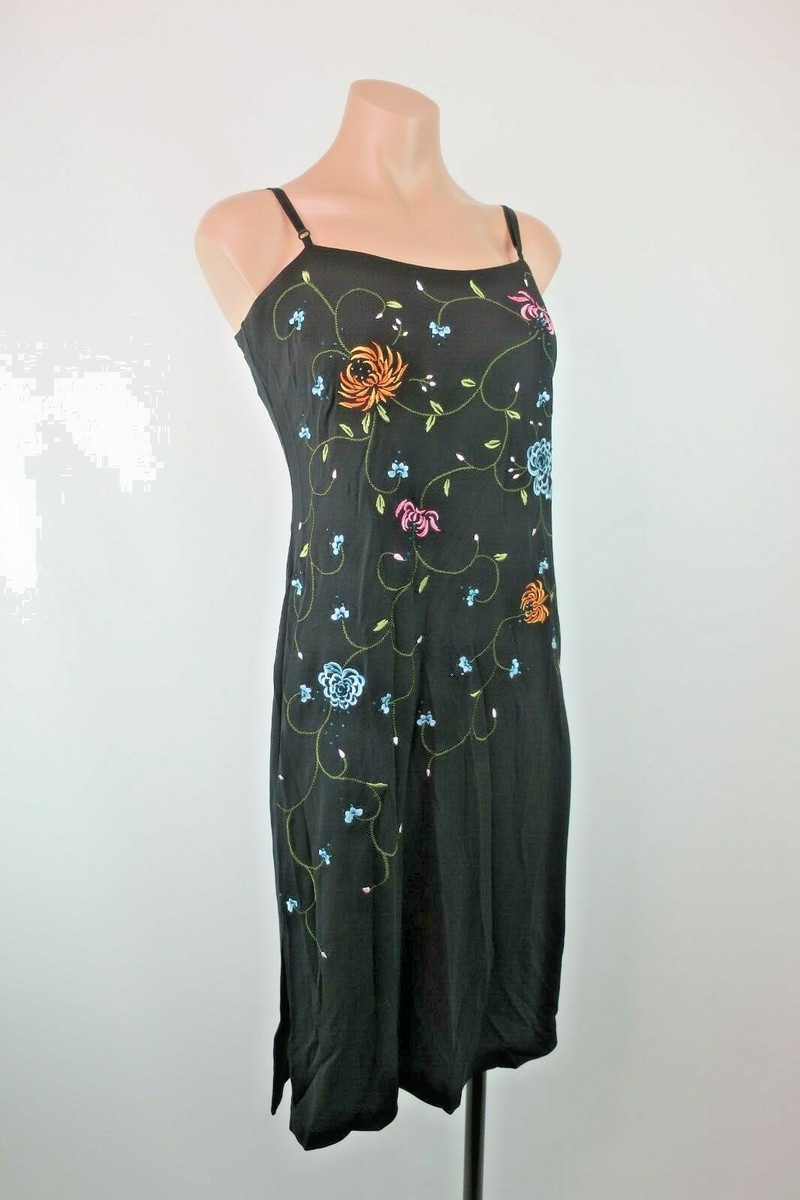 VTG 90s BCBG MAX AZRIA Slinky Slip Dress Floral Embroidered