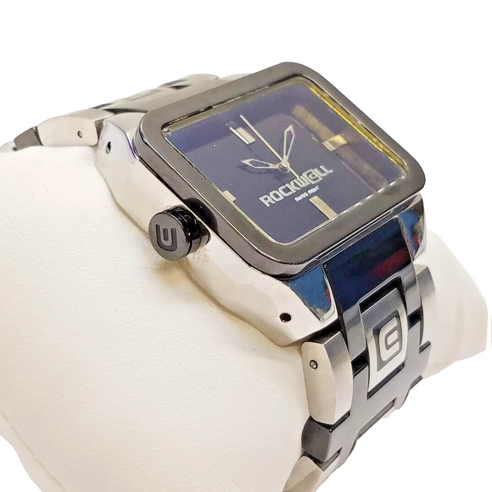 Reloj de pulsera Rockwell DUEL TIME plateado y negro para hombre - RARO Foto 2 de 4