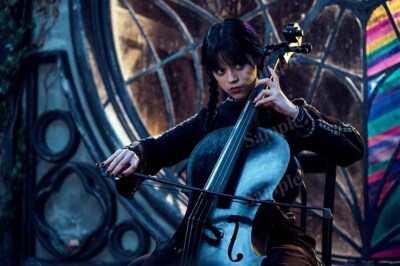 Photo Poster Jenna Ortega black dress play music Wednesday Addams CL3775