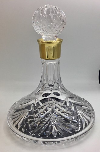 Waterford Barware Crystal Ships Whiskey Decanter Gold Band Collar 9" Tall - Picture 4 of 10