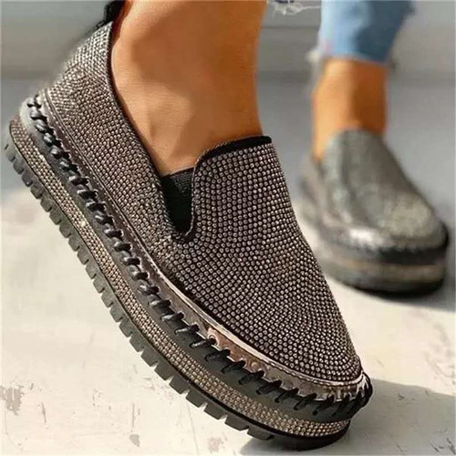 Mode Damen Freizeit Strass Halbschuhe Flats Sommer Bequem Plateau Schuhe Größe - Bild 17 von 35