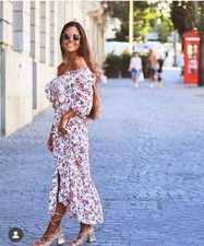 ZARA ECRU BROWN RUSTIC PRINTED LINEN BLEND MIDI DRESS SIZE M