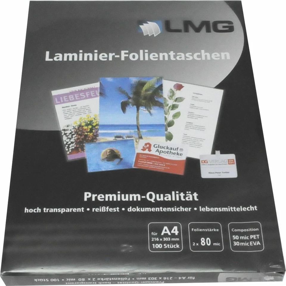 LMG Laminier-Taschen für A4 80mic 216mm x 303mm transparent - 100 Stck.
